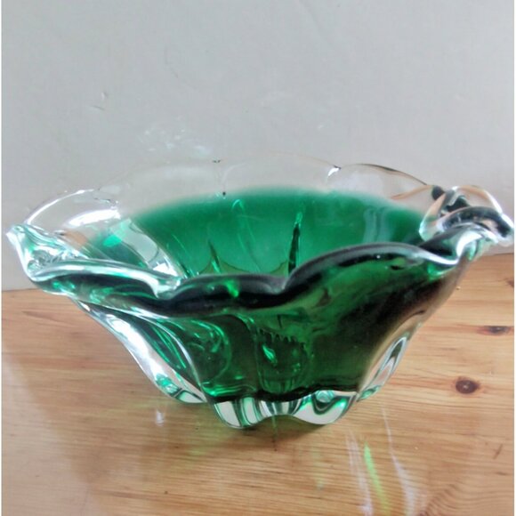 Vintage Murano Hand Blown Emerald Green Glass Cigar Ashtray 3 Lbs. - Picture 2 of 12